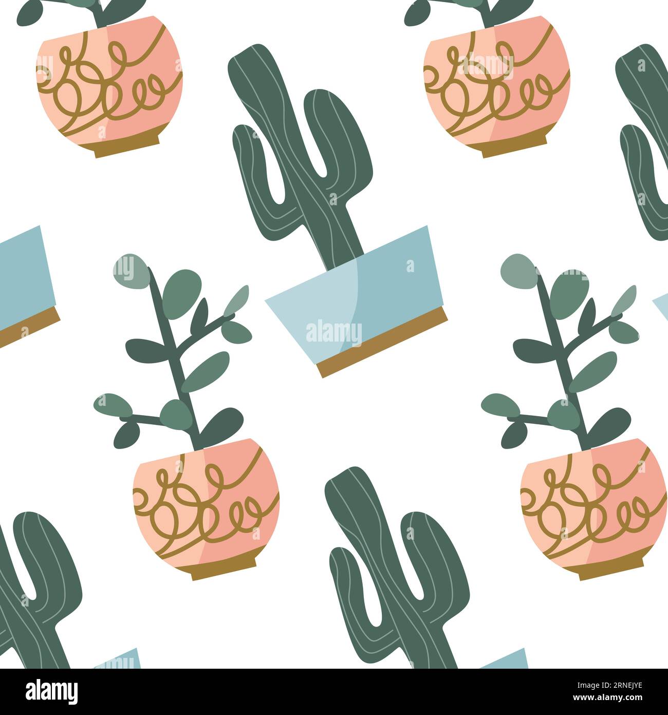 cute seamless pattern with succulents in a pots Stock Vector