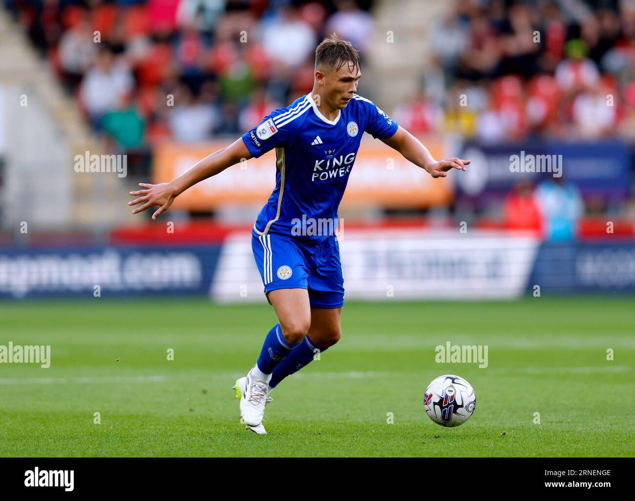 Leicester City's Callum Doyle during the Sky Bet Championship match at the AESSEAL New York Stadium, Rotherham. Picture date: Saturday August 26, 2023. Stock Photo