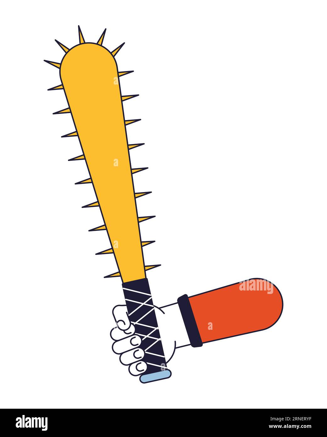 Holding baseball bat with nails flat line concept vector spot