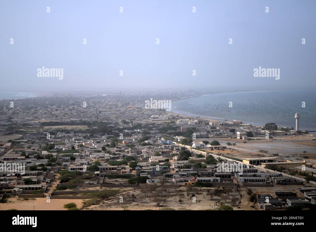 (160704) -- GWADAR, July 4, 2016 -- Photo taken on July 2, 2016, shows view of the city near Gwadar Port in southwest Pakistan. Gwadar Port is a warm-water, deep-sea port situated on the Arabian Sea in Balochistan province of Pakistan. China and Pakistan agreed to build China-Pakistan Economic Corridor (CPEC), a major and pilot project under the Belt and Road Initiative, to connect the Pakistani Gwadar port with Kashgar city in China s Xinjiang Uygur Autonomous Region. ) PAKISTAN-GWADAR PORT-BELT AND ROAD INITIATIVE AhmadxKamal PUBLICATIONxNOTxINxCHN   160704 Gwadar July 4 2016 Photo Taken ON Stock Photo