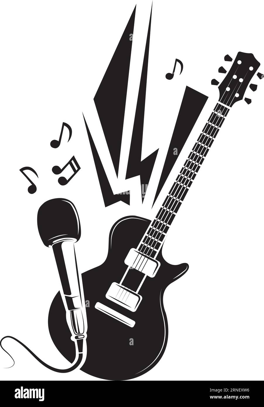 Rock band black icon. Microphone and electric guitar Stock Vector Image & Art Alamy