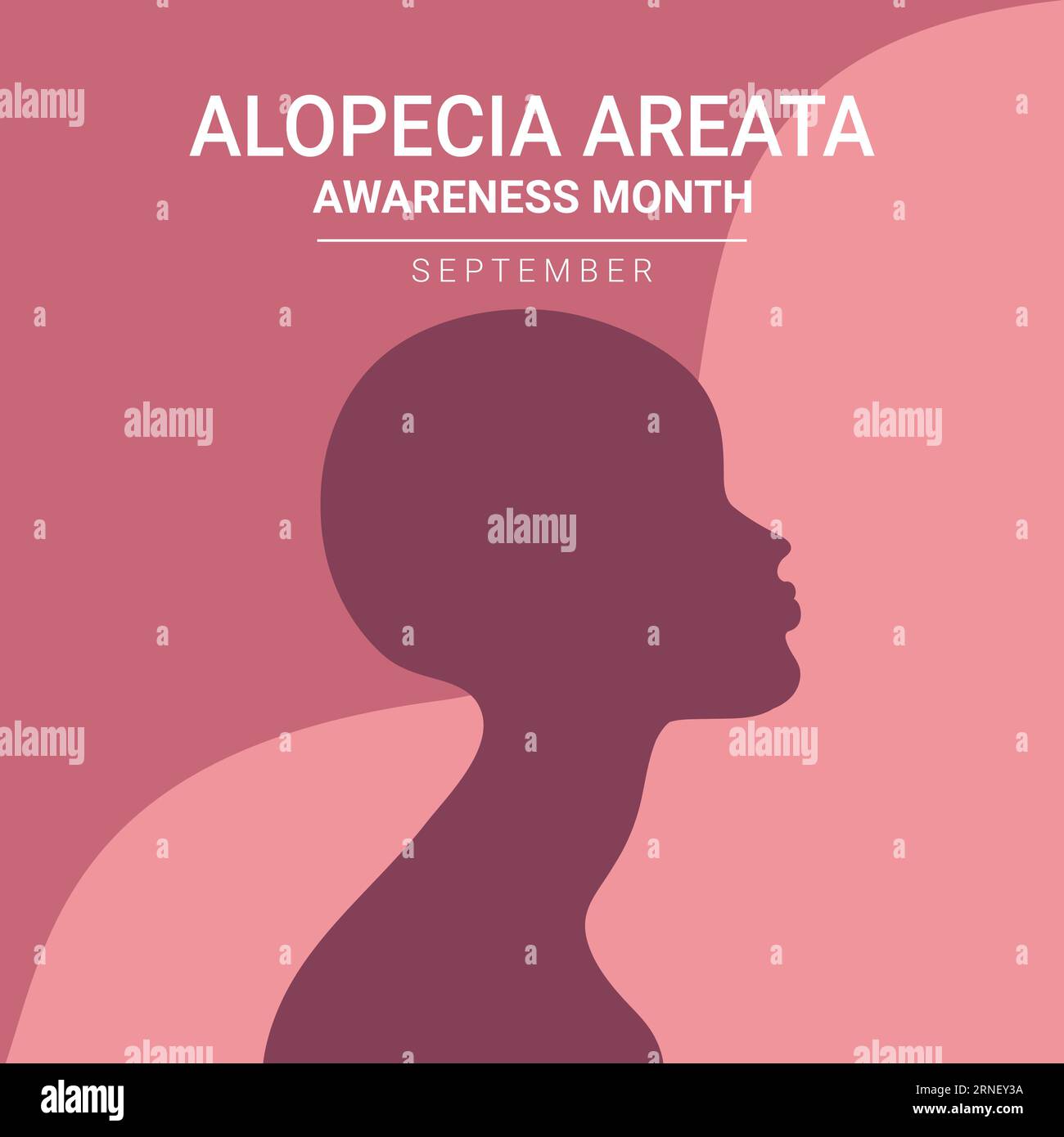 Alopecia awareness month poster. Woman with bald head silhouette. Vector illustration Stock Vector