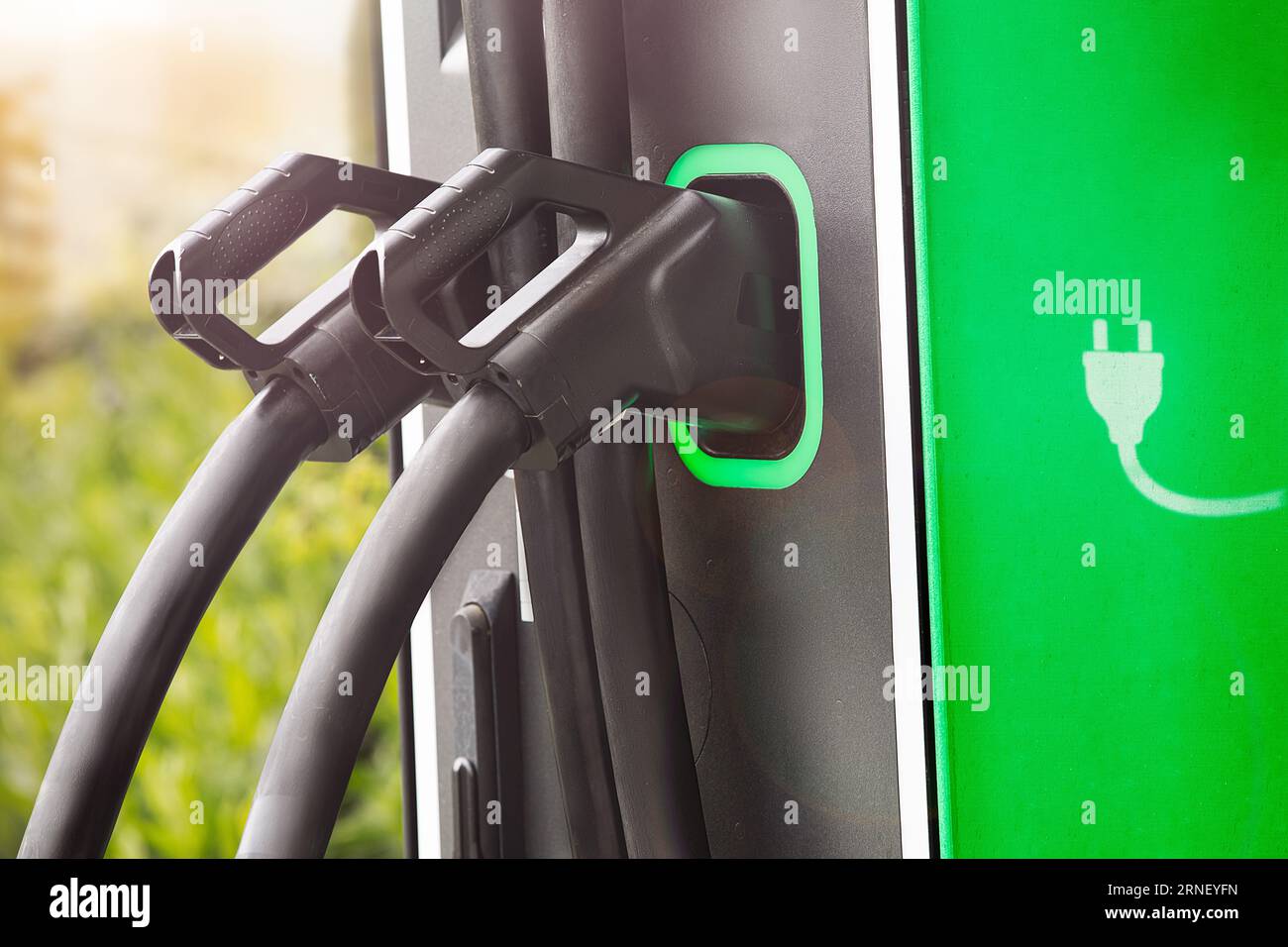 plug hang in station ready to fuel electric car with power instead of