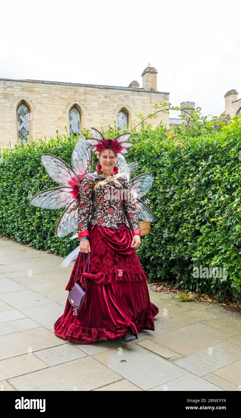 Winged lady at Lincoln Steampunk weekend 2023, Lincoln City, Lincolnshire, England, UK Stock Photo