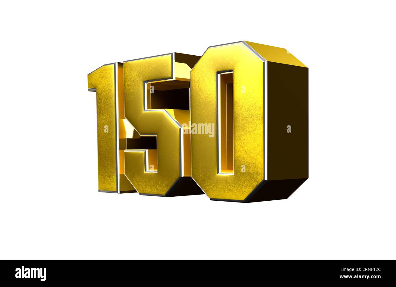 Number 150 gold 3D illustration on white background have work path. Advertising signs. Product design. Product sales. Stock Photo