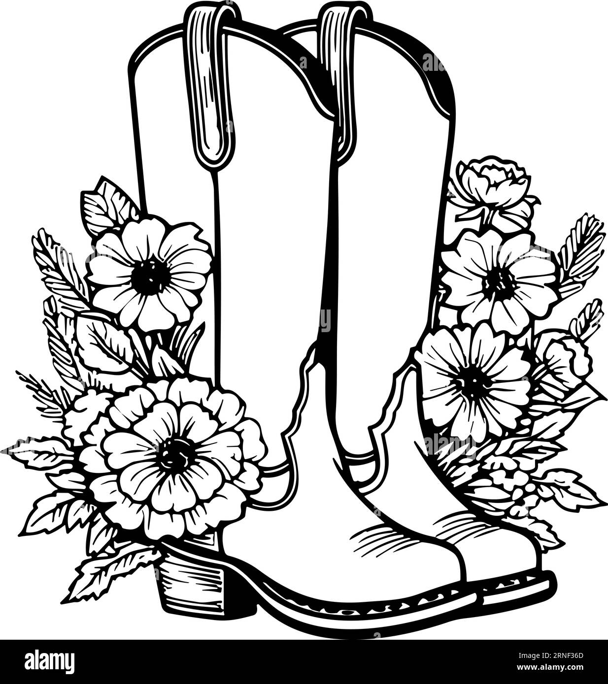 cowboy-boot-flowers-black-and-white-stock-photos-images-alamy