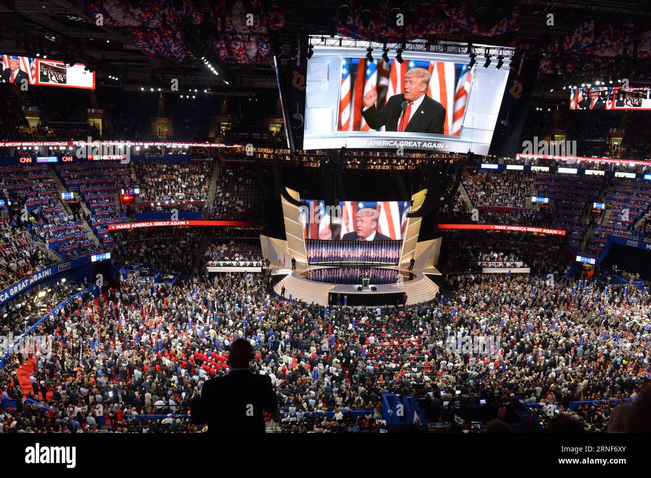 (160722) -- CLEVELAND, July 21, 2016 -- Donald Trump takes the stage on the last day of the Republican National Convention in Cleveland, Ohio, the United States, July 21, 2016. New York billionaire Donald Trump officially accepted the presidential nomination of the U.S. Republican Party Thursday night on the final day of the Republican National Convention. ) US-CLEVELAND-TRUMP-GOP-PRESIDENTIAL NOMINATION-ACCEPTION yinxbogu PUBLICATIONxNOTxINxCHN   160722 Cleveland July 21 2016 Donald Trump Takes The Stage ON The Load Day of The Republican National Convention in Cleveland Ohio The United States Stock Photo