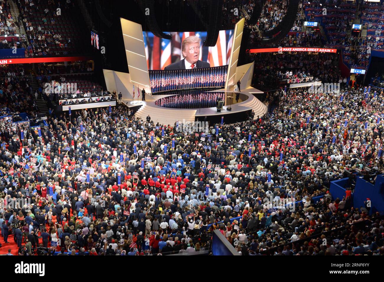 (160722) -- CLEVELAND, July 21, 2016 -- Donald Trump takes the stage on the last day of the Republican National Convention in Cleveland, Ohio, the United States, July 21, 2016. New York billionaire Donald Trump officially accepted the presidential nomination of the U.S. Republican Party Thursday night on the final day of the Republican National Convention. ) US-CLEVELAND-TRUMP-GOP-PRESIDENTIAL NOMINATION-ACCEPTION yinxbogu PUBLICATIONxNOTxINxCHN   160722 Cleveland July 21 2016 Donald Trump Takes The Stage ON The Load Day of The Republican National Convention in Cleveland Ohio The United States Stock Photo