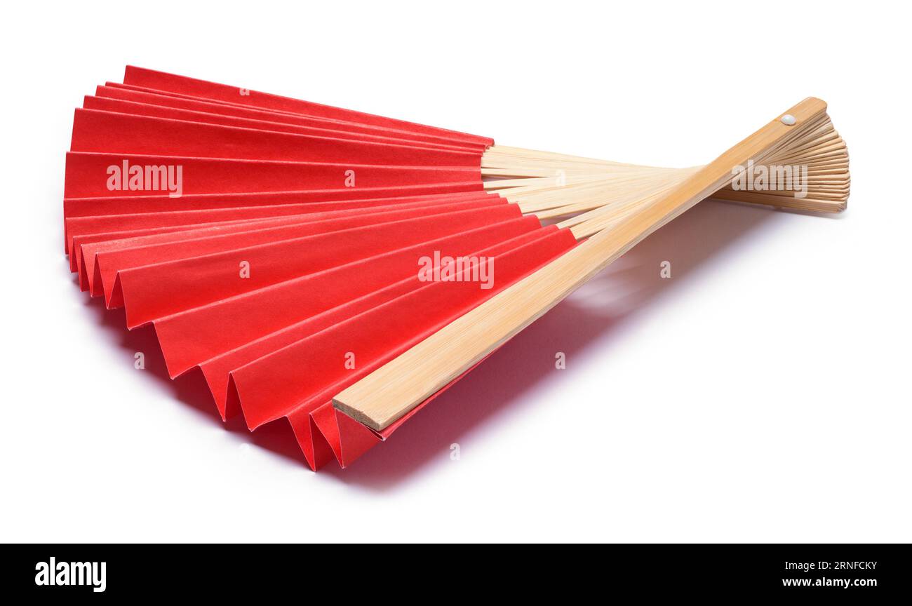 Red Paper Folded Fan Cut Out on White. Stock Photo