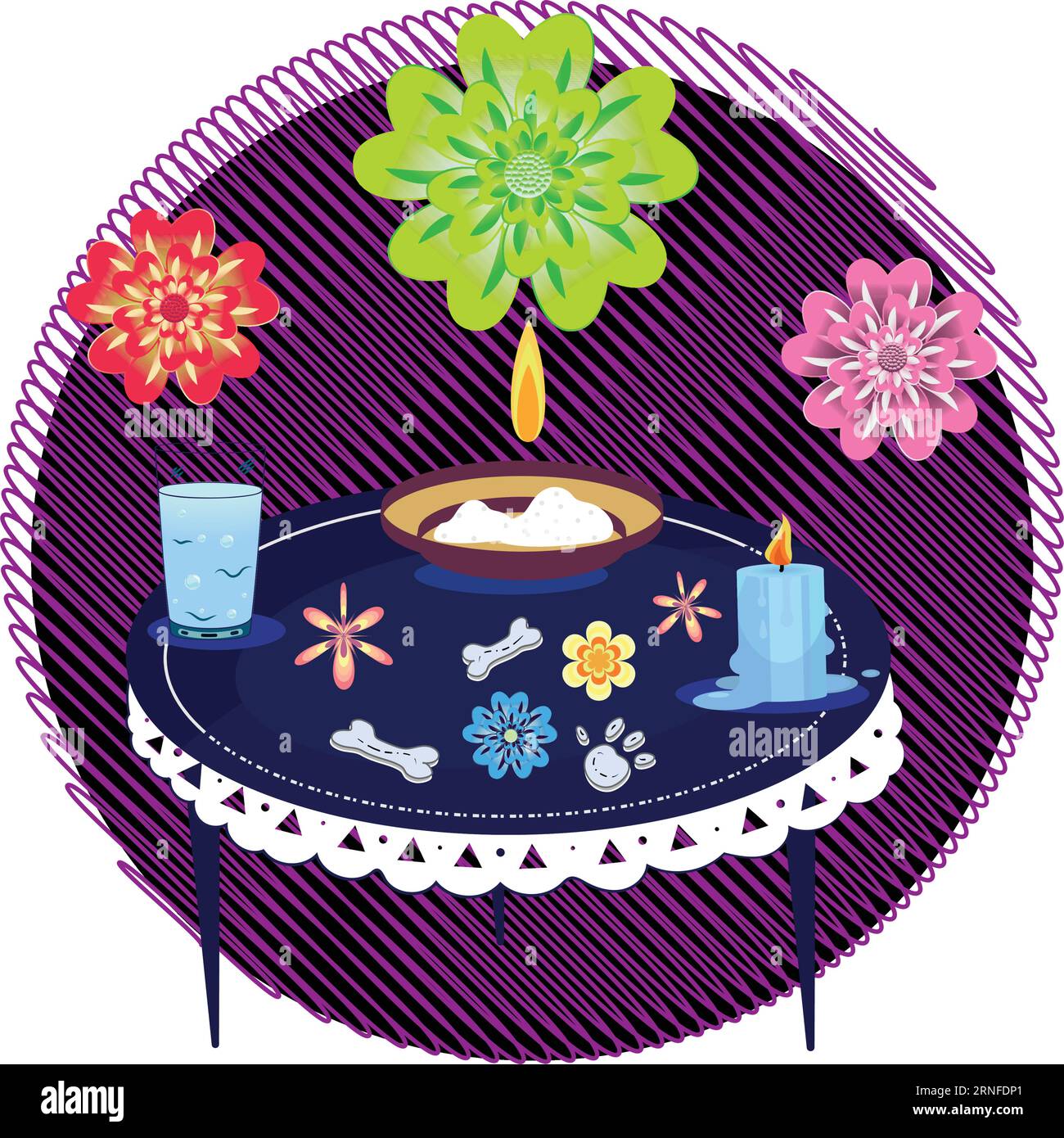 Decorated altar with flowers and candles Dia de muertos Vector Stock Vector