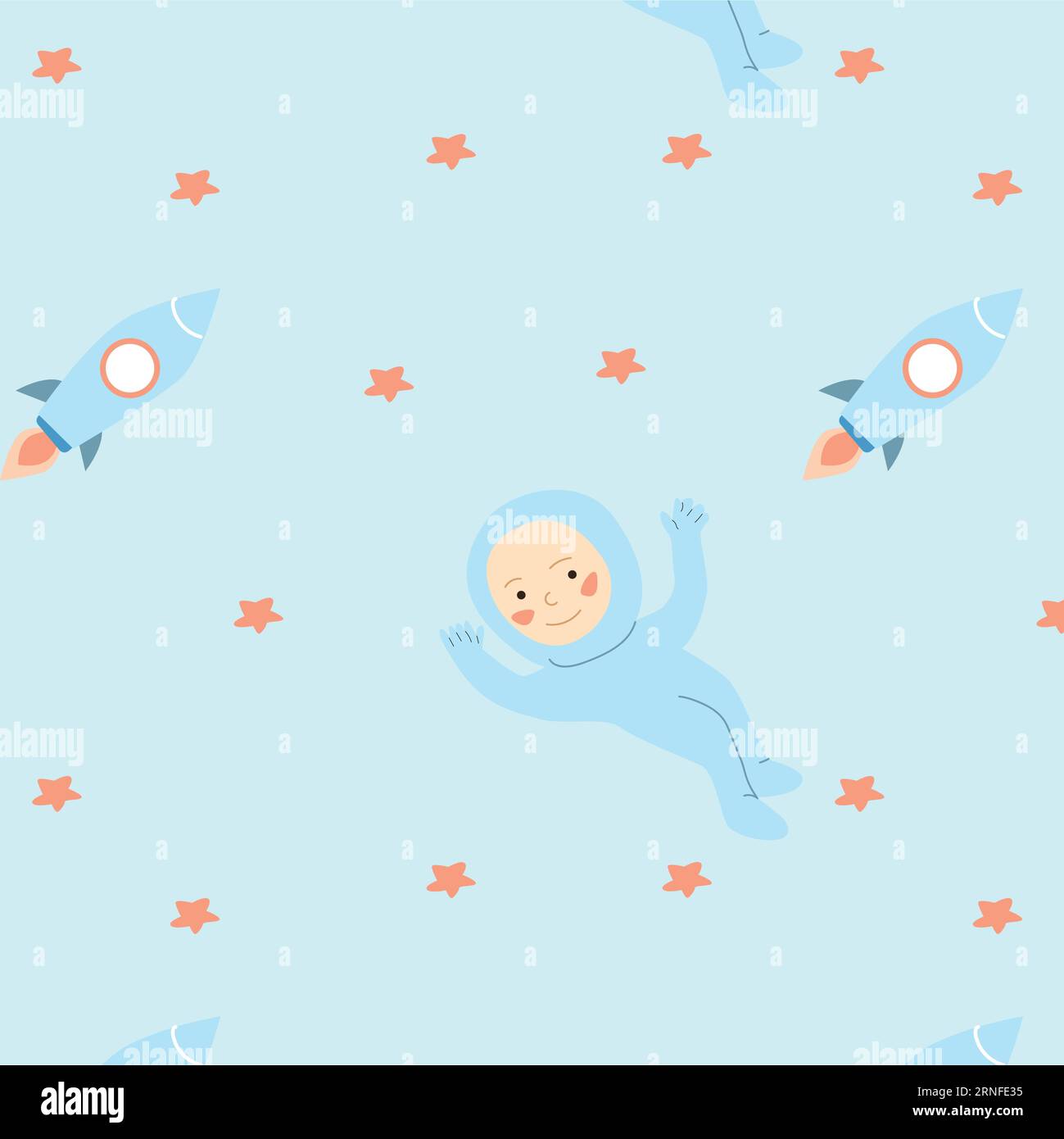 cute astronaut in a space - seamless pattern blue Stock Vector Image ...