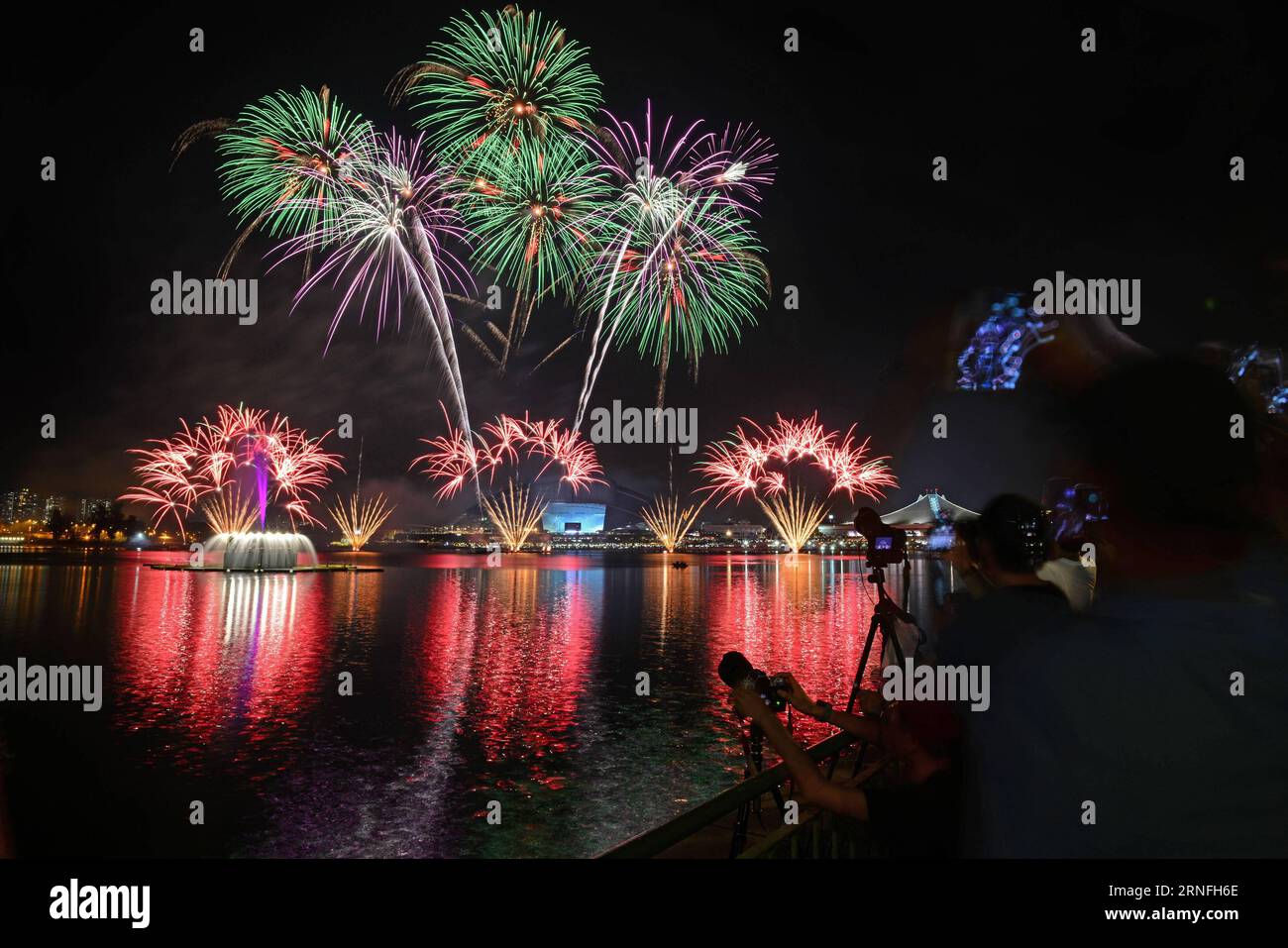 (160809) -- SINGAPORE, Aug. 9, 2016 -- Colourful fireworks light up the sky during the National Day Parade held at Singapore s National Stadium, Aug. 9, 2016. Singapore celebrated its 51st anniversary of independence on Tuesday with this year s National Day Parade (NDP) focusing on imagining the future, and uniting Singaporeans in the next chapter of nation-building. ) (zjy) SINGAPORE-NATIONAL DAY PARADE-ANNIVERSARY OF INDEPENDENCE ThenxChihxWey PUBLICATIONxNOTxINxCHN   160809 Singapore Aug 9 2016 COLOURFUL Fireworks Light up The Sky during The National Day Parade Hero AT Singapore S National Stock Photo