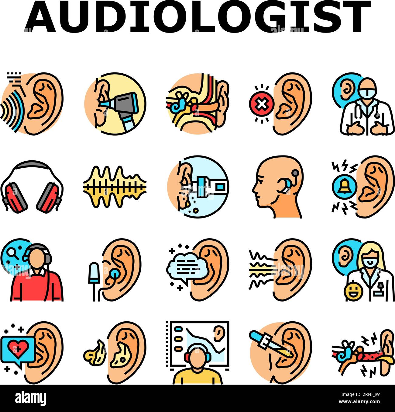 audiologist doctor ear deaf icons set vector Stock Vector Image & Art