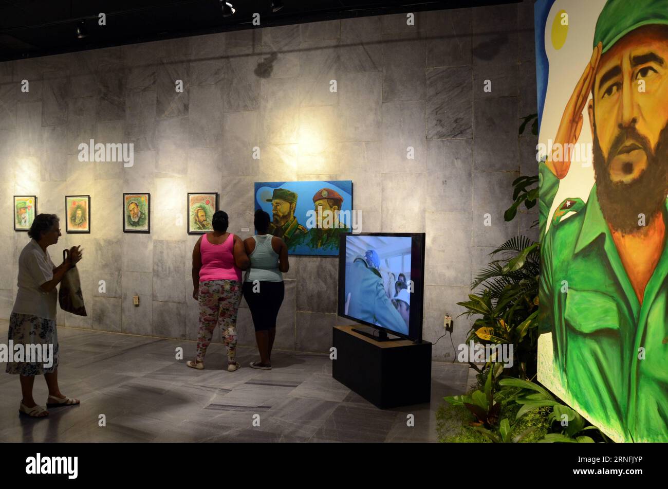 (160813) -- HAVANA, Aug. 12, 2016 -- Residents visit the pictorial exhibition called Fidel, Life in Revolution of the Cuban painter Rogelio Fundora, to commemorate the 90th birthday of Fidel Castro, at the Jose Marti Memorial, in Havana, capital of Cuba, on Aug. 12, 2016. Cuban revolution leader Fidel Castro is turning 90 on Aug. 12.Joaquin Hernandez) (sxk) CUBA-HAVANA-POLITICS-FIDEL CASTRO e Joaquin PUBLICATIONxNOTxINxCHN   160813 Havana Aug 12 2016 Residents Visit The Pictorial Exhibition called Fidel Life in Revolution of The Cuban painter Rogelio Fundora to commemorate The 90th Birthday of Stock Photo