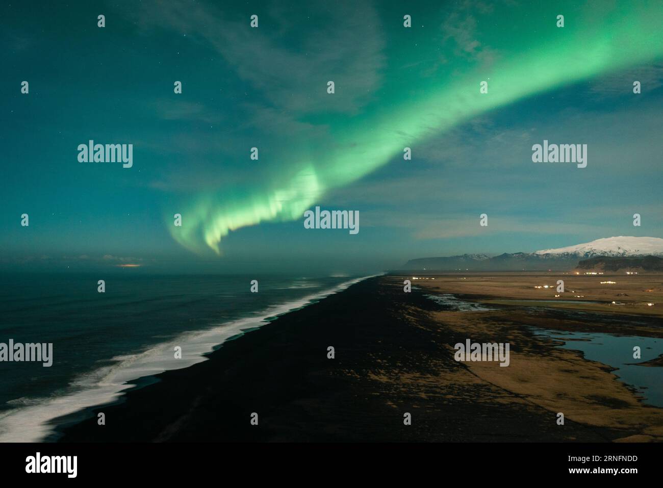 Northern lights (aurora borealis) over the south coast of Iceland Stock ...