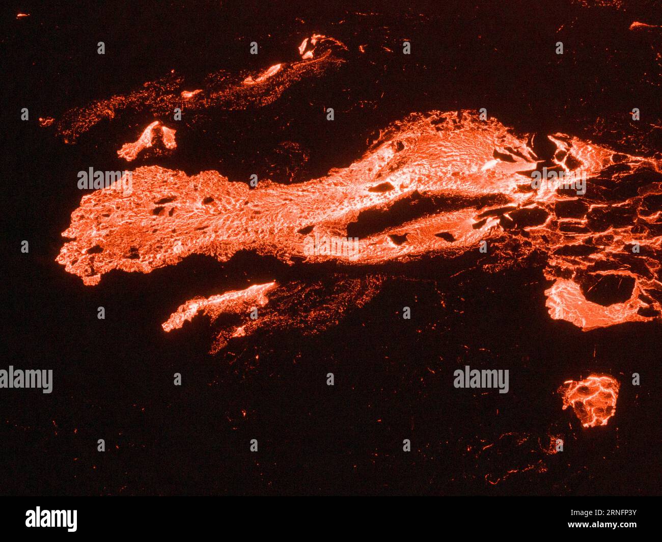 Images from the recent volcanic eruption at Litli-Hrutur in the Reykjanes peninsula. Iceland, July 10th 2023. Stock Photo