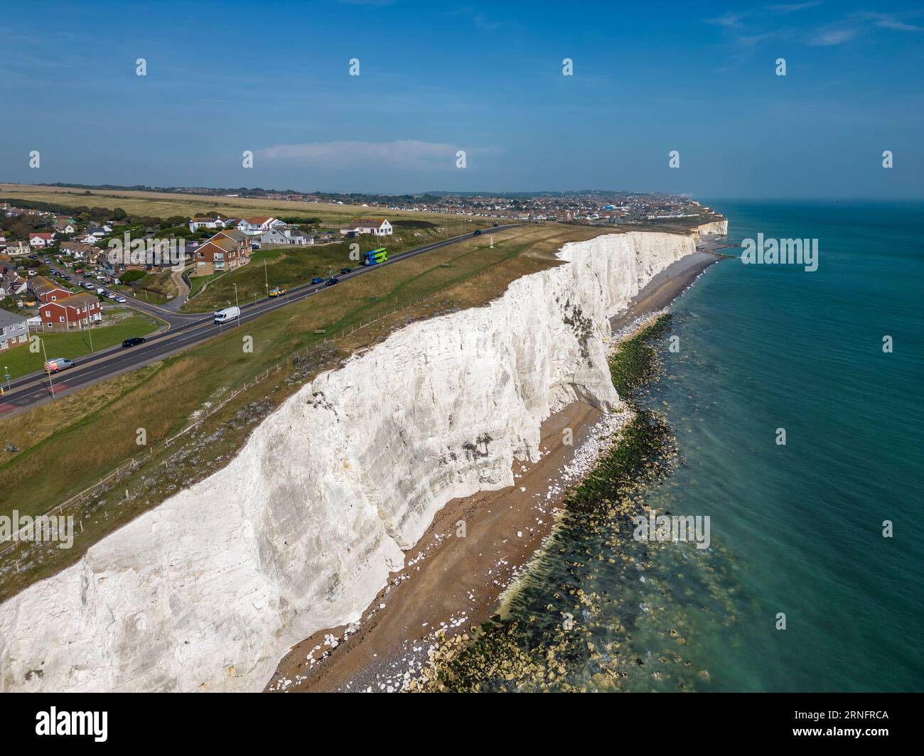Aerial view of the chalk Cliffs at Peacehaven, East Sussex