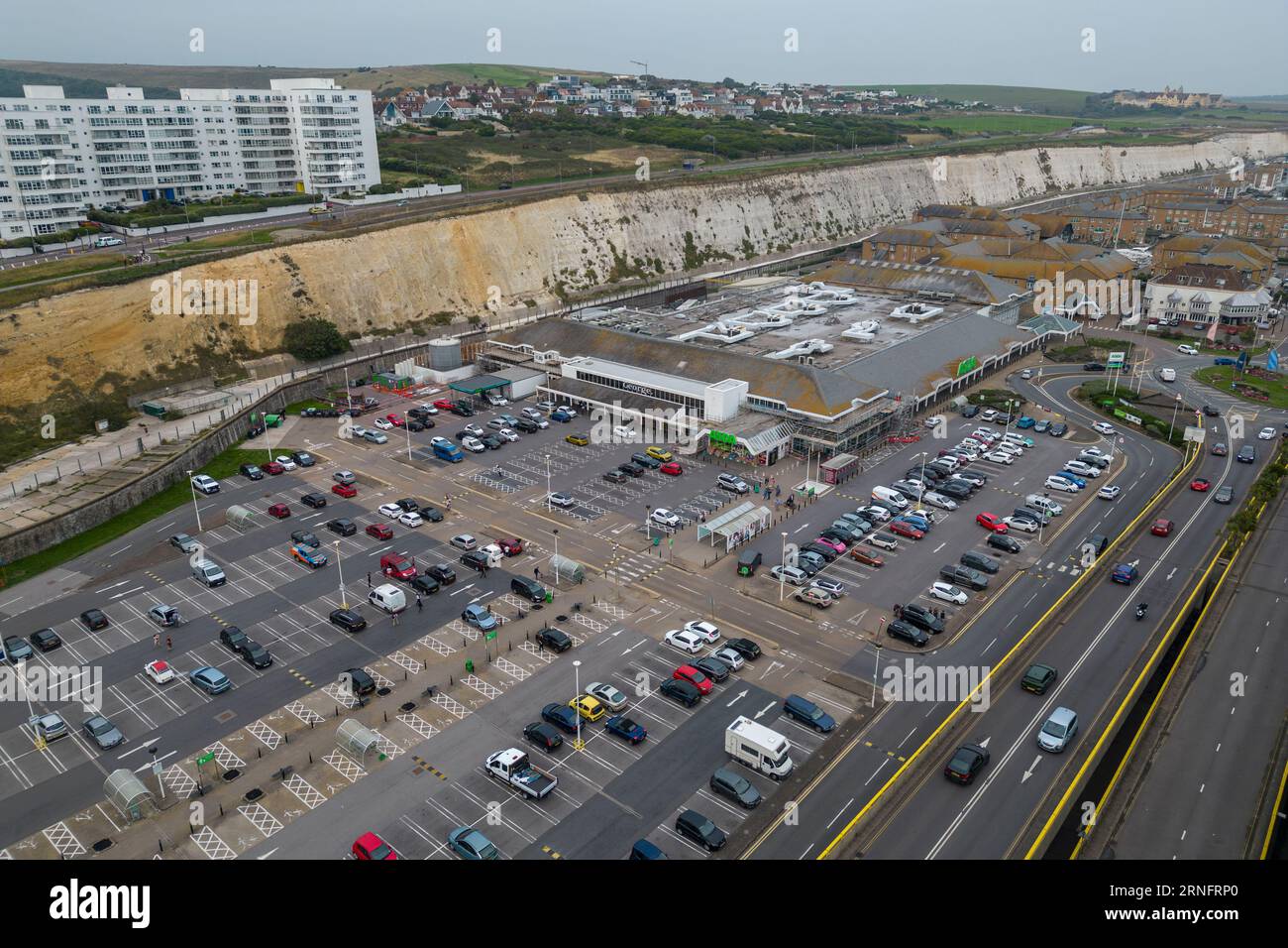 Aerial view of the ASDA supermarket in Brighton Marina, Brighton, East Sussex, UK. Stock Photo