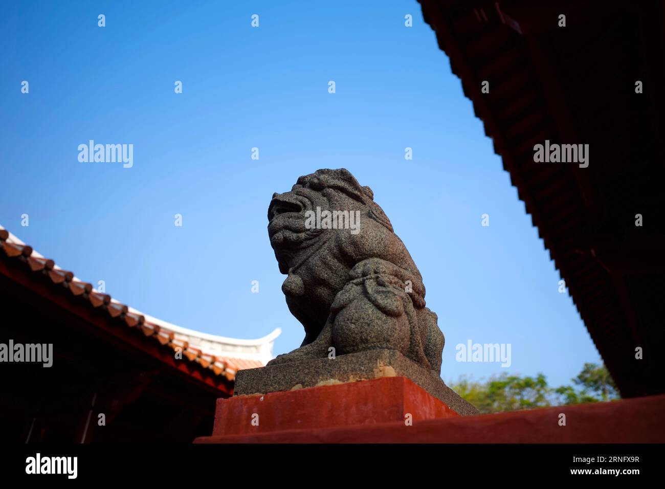 An imperial guardian lion in front of the Tainan Confucian Temple on Nanmen Road in West Central District, Tainan, Taiwan. Stock Photo