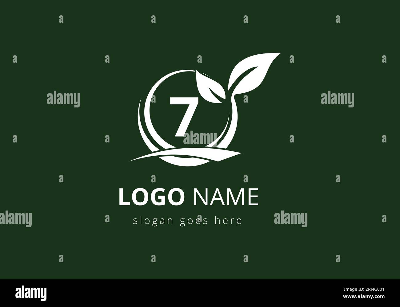 Initial 7 monogram alphabet with circle leaf and swoosh. Eco-friendly ...