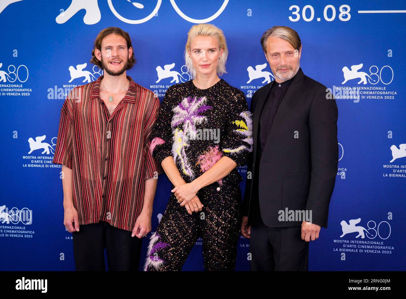 Venice, Italy. 01st Sep, 2023. Simon Bennebjerg, Amanda Collin, and