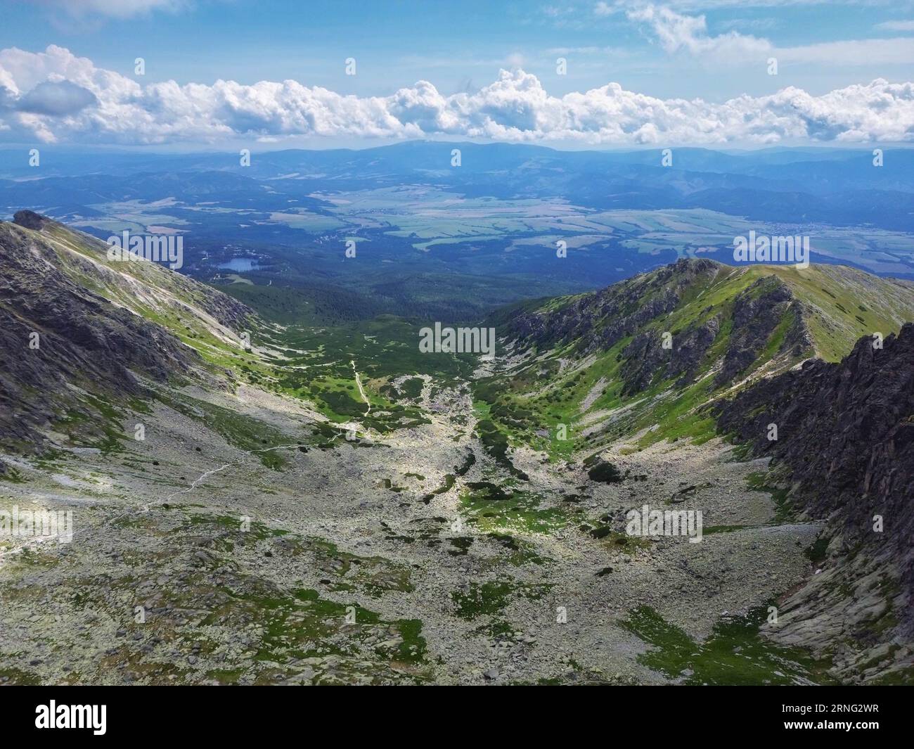 Rocky mountain slope and valley in High Tatras National Park, Slovakia. Stock Photo