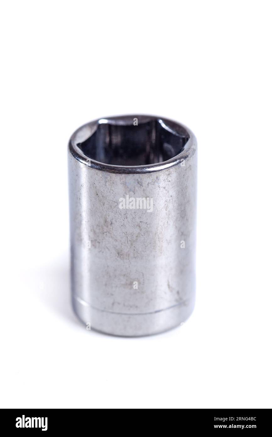 Metal wrench socket close up isolated on a white background. Tools Stock Photo