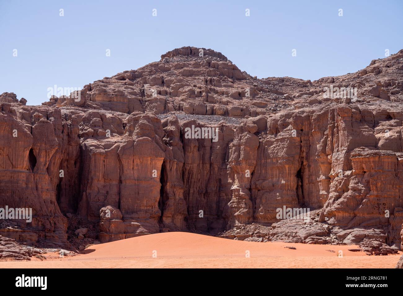view in the Sahara desert of Tadrart rouge tassili najer in Djanet City  ,Algeria.colorful orange sand, rocky mountains Stock Photo