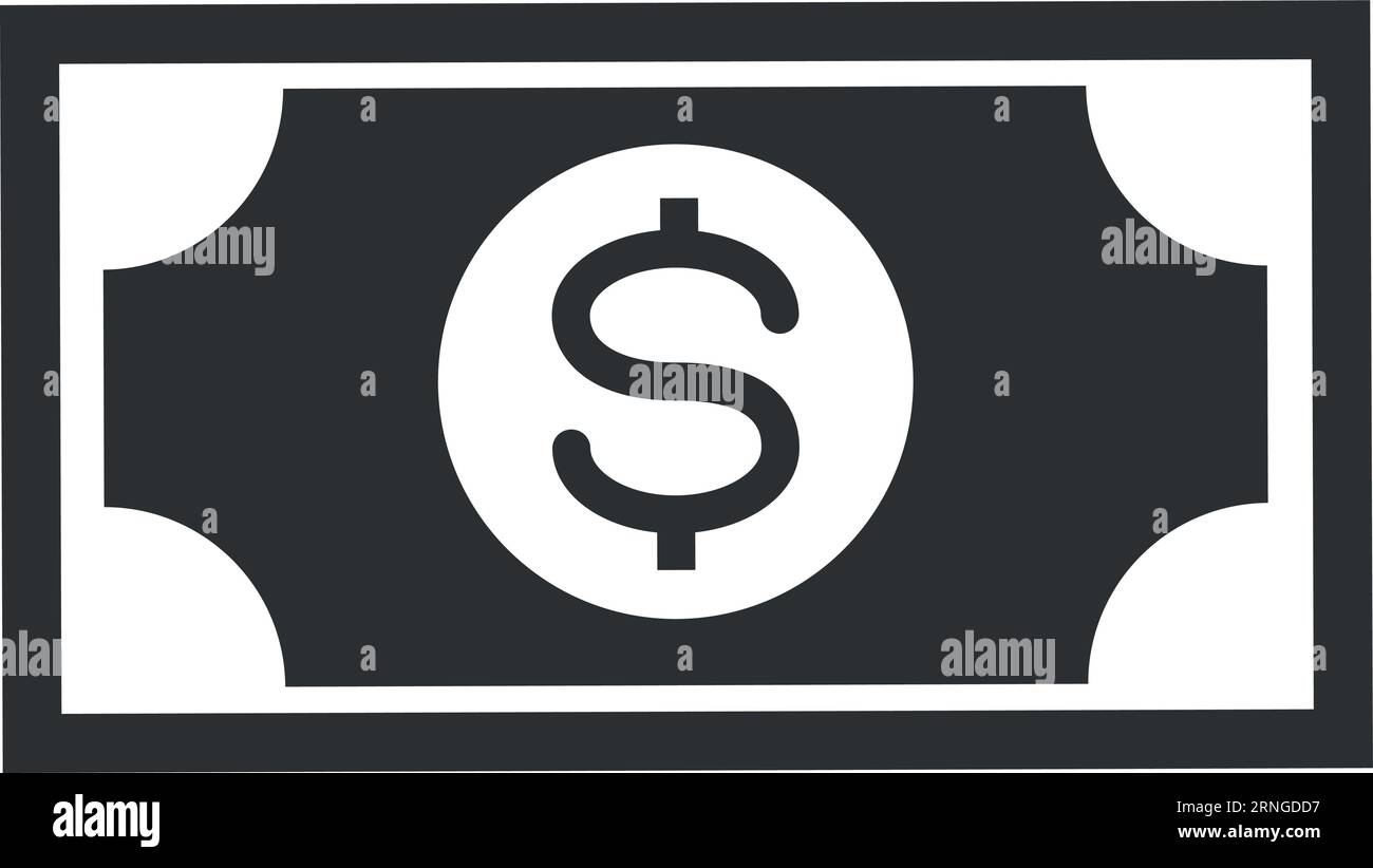 Dollar bill black icon. Money cash symbol Stock Vector