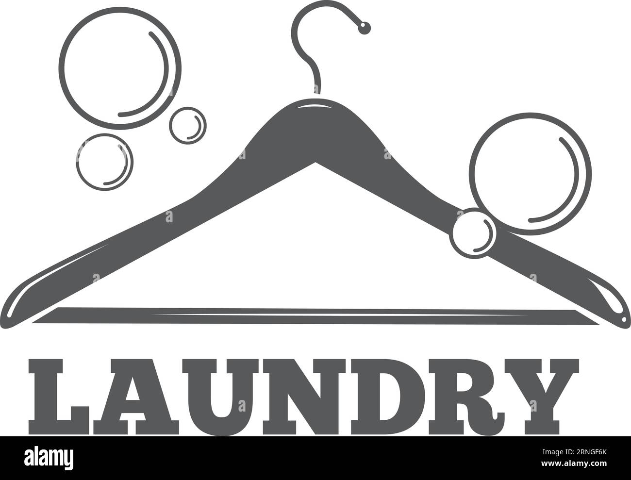 Laundry logo. Wooden clothing hanger and foam bubbles Stock Vector