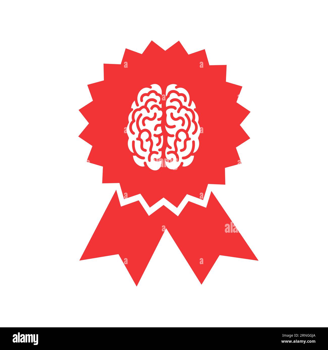 Intelligence certificate - ribbon, medal and stamp with brain as symbol of intelligent, bright, clever and smart intellect and high IQ. Vector illustr Stock Photo