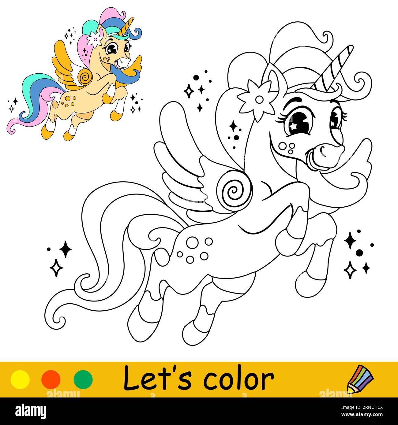 Cartoon unicorn kids coloring book page vector 6 Stock Vector Image ...