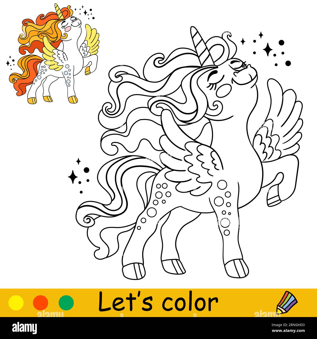 Cartoon unicorn kids coloring book page vector 8 Stock Vector Image ...
