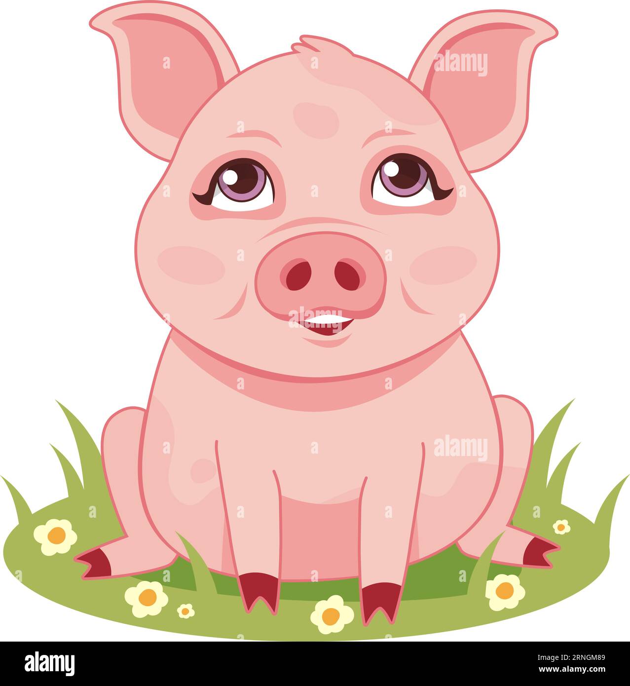 ute pretty pig on a meadow. Stock vector illustration isolated on white ...