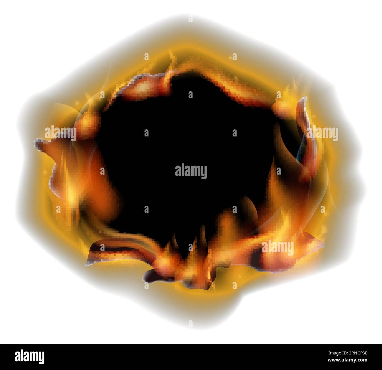 Fire hole in paper. Burning flame realistic damage Stock Vector Image