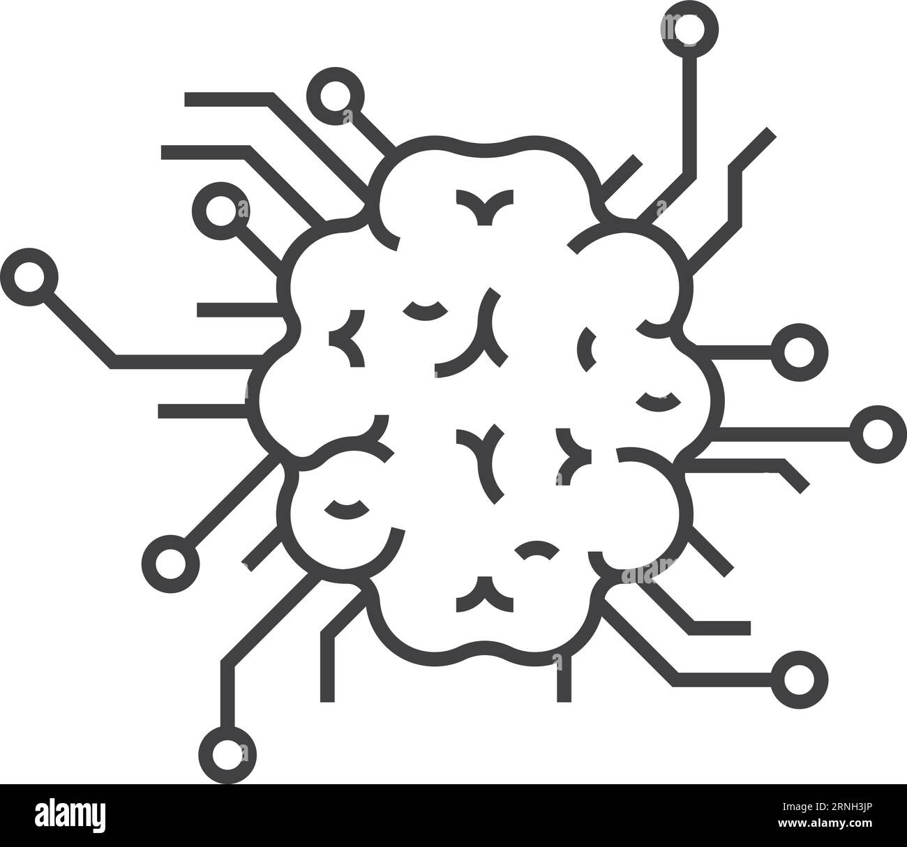 Neurobiology icon human brain technology linear symbol stock vector