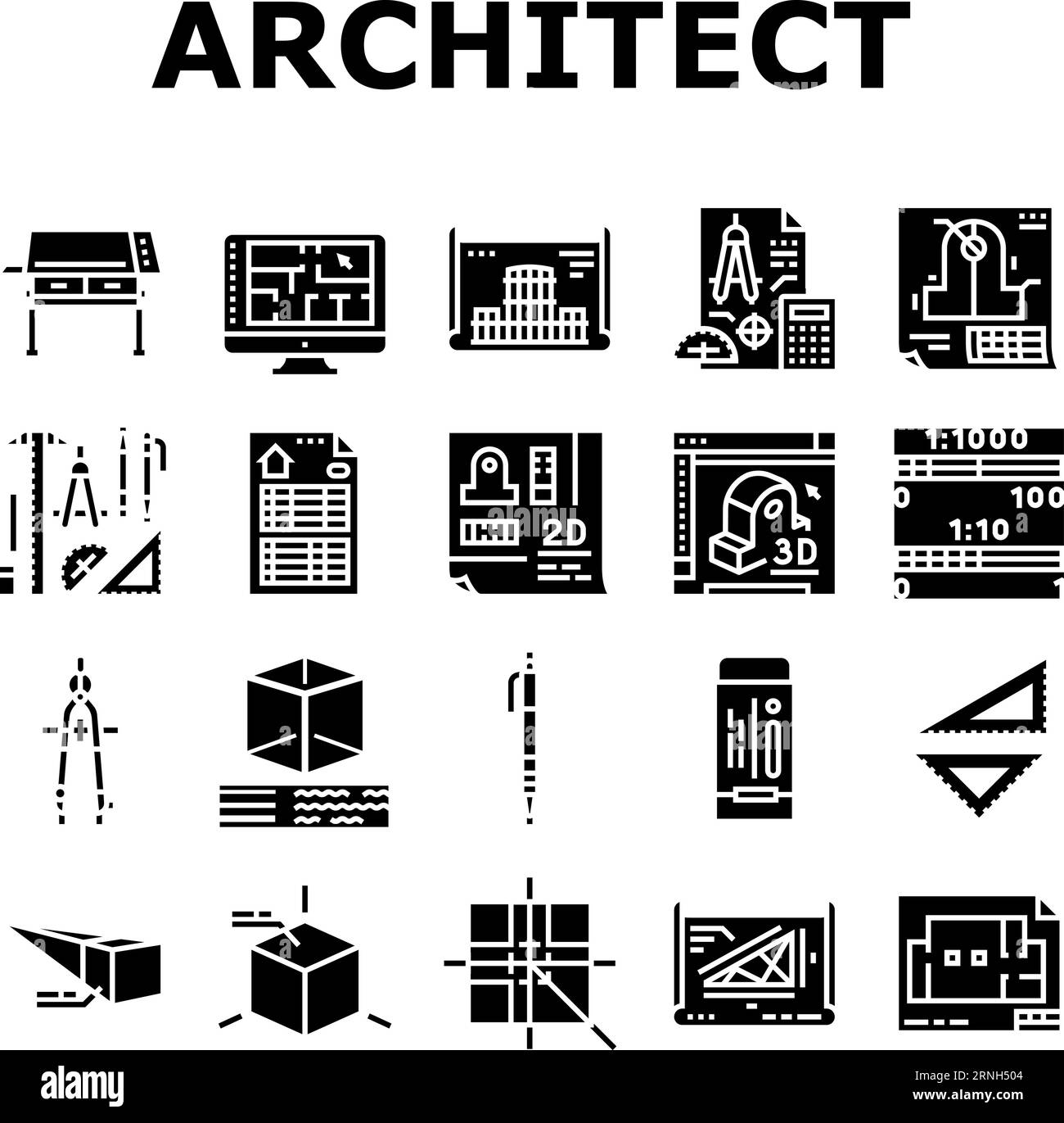 engineer construction architect icons set vector Stock Vector