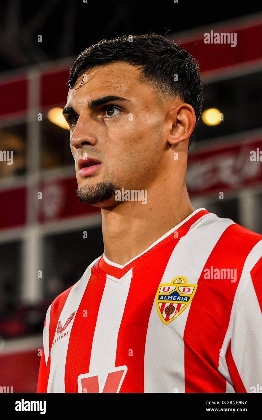Almeria, Almeria, Spain. 1st Sep, 2023. ALMERIA, SPAIN - SEPTEMBER 1: Marc Publill of UD Almeria at the start of the match between UD Almeria and RC Celta de Vigo of La Liga EA Sports on September 1, 2023 at Power Horse Stadium in Almeria, Spain. (Credit Image: © Samuel CarreÃ±O/PX Imagens via ZUMA Press Wire) EDITORIAL USAGE ONLY! Not for Commercial USAGE! Stock Photo