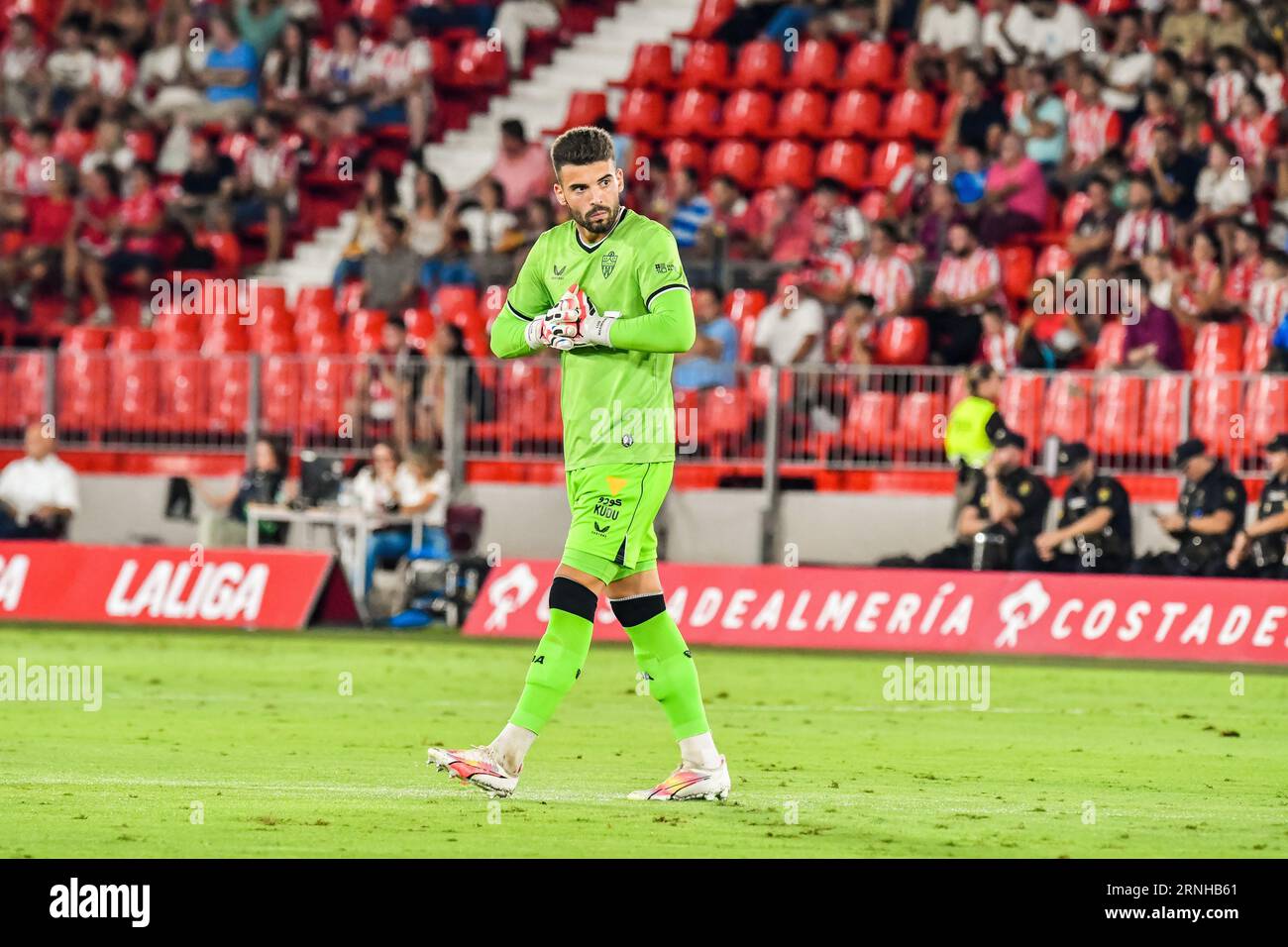 Almeria, Almeria, Spain. 1st Sep, 2023. ALMERIA, SPAIN - SEPTEMBER 1: Luis Maximiano of UD Almeria reacts during the match between UD Almeria and RC Celta de Vigo of La Liga EA Sports on September 1, 2023 at Power Horse Stadium in Almeria, Spain. (Credit Image: © Samuel CarreÃ±O/PX Imagens via ZUMA Press Wire) EDITORIAL USAGE ONLY! Not for Commercial USAGE! Stock Photo
