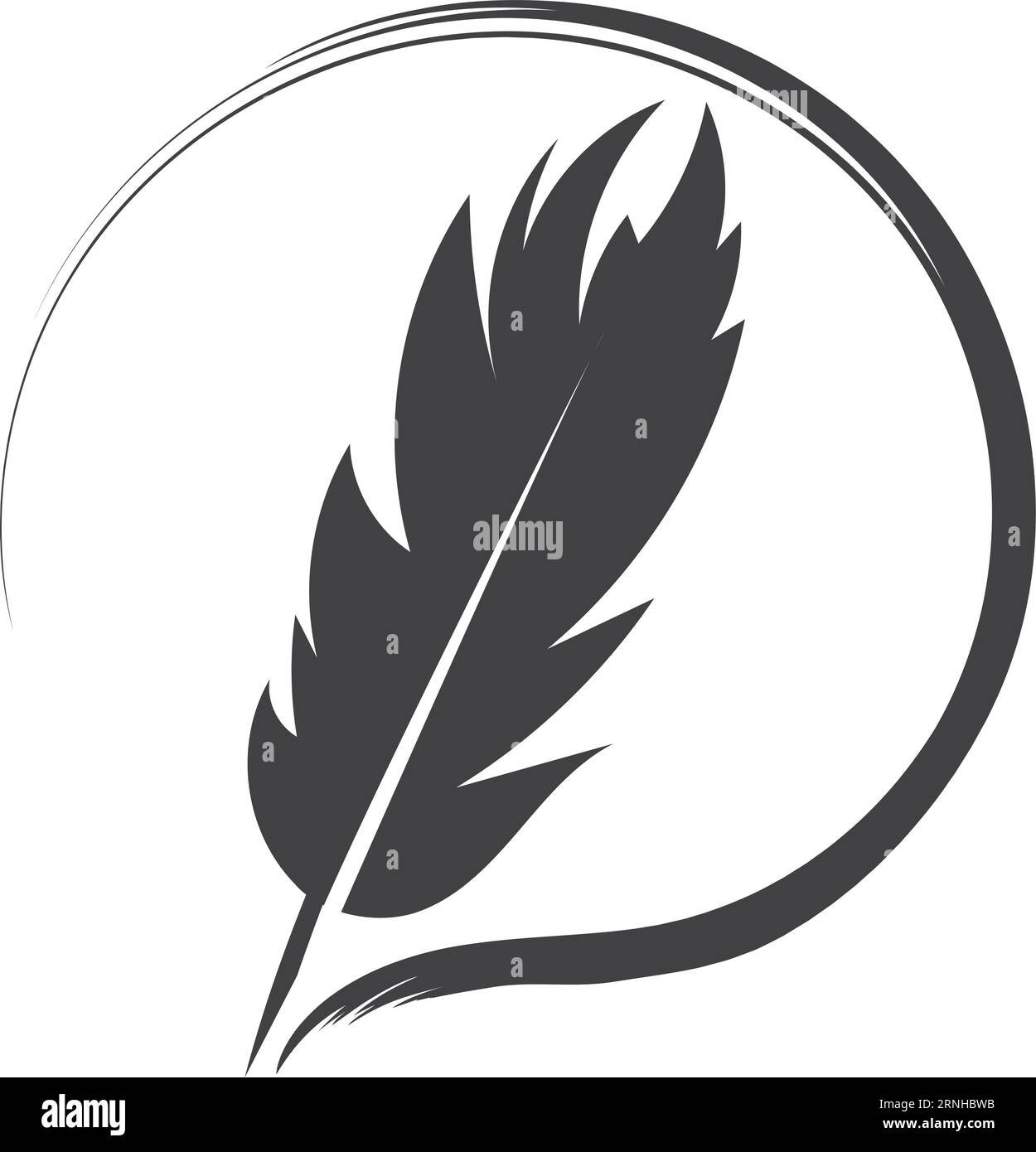 Feather logo. Writing quill stroke black icon Stock Vector