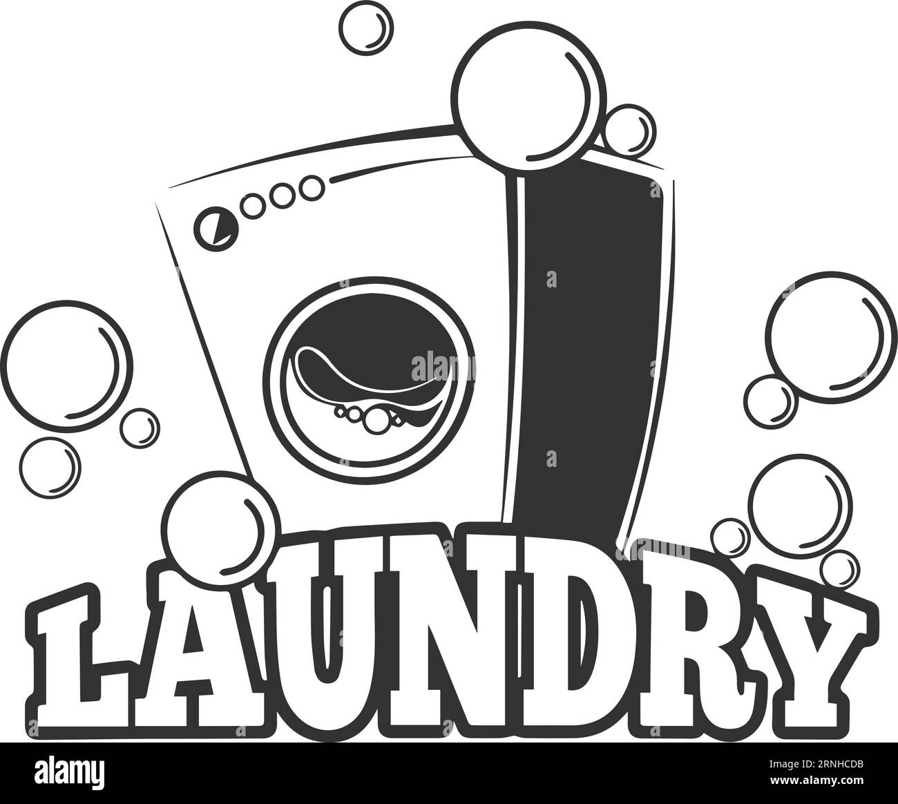 Laundry logo. Black washing machine with bubble symbol Stock Vector