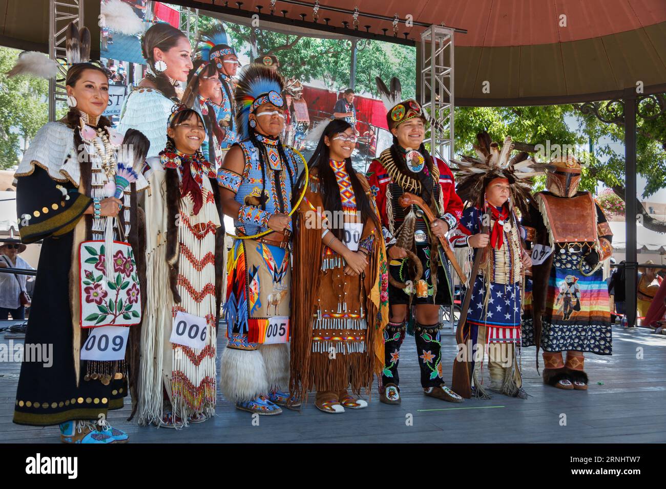 Indians from Native American tribes compete for best regalia at the Santa Fe Indian Market 2023 Stock Photo