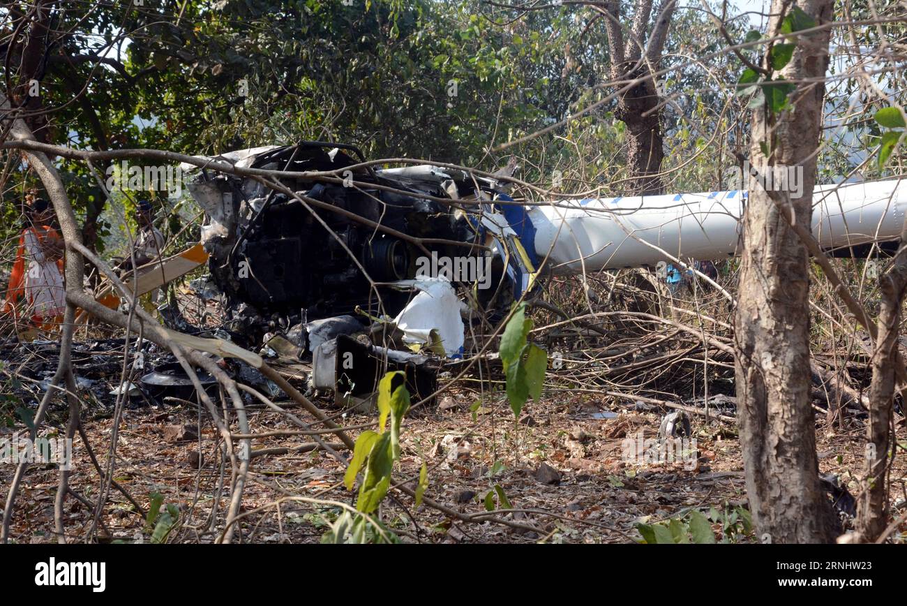 Photo taken on Dec. 11, 2016 shows a crashed helicopter at Goregaon