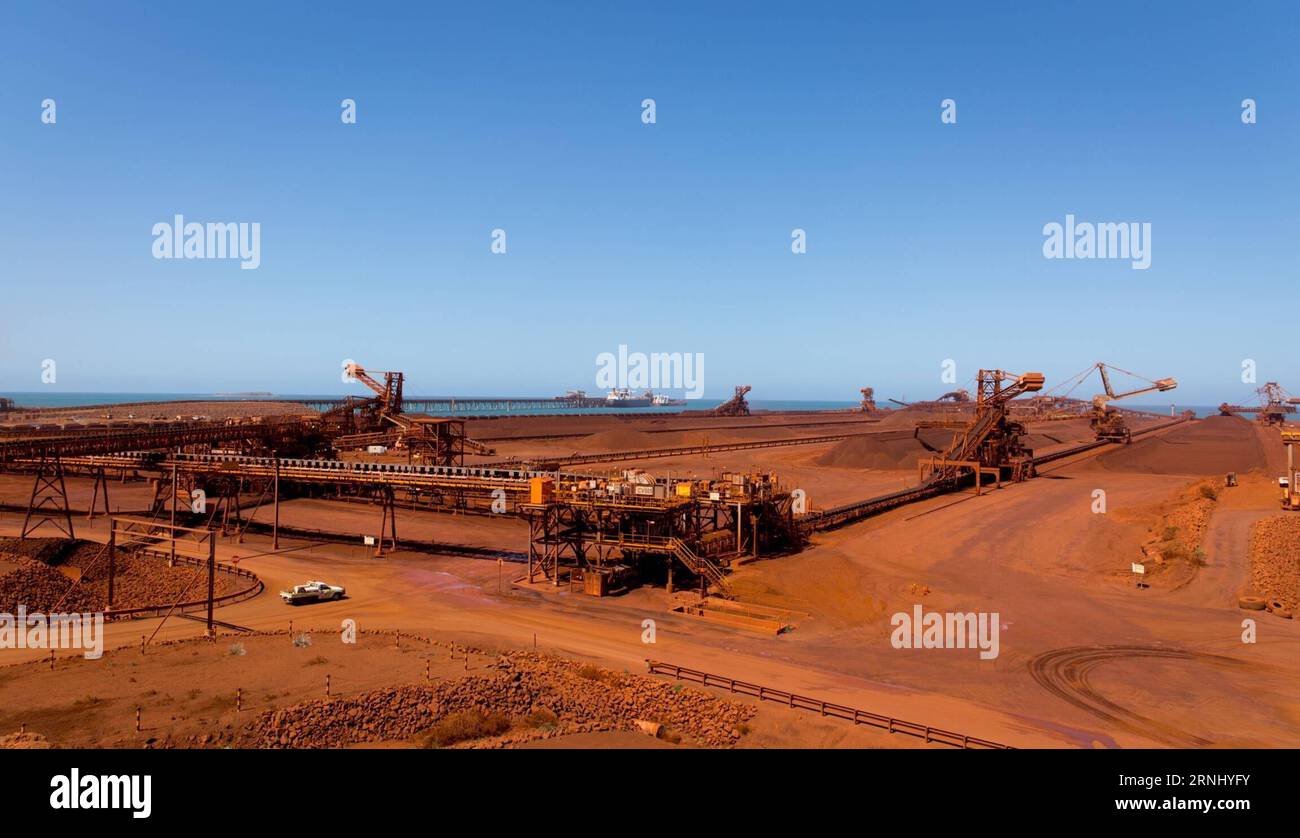 161220 -- SYDNEY, Dec. 20, 2016 -- Photo taken on Dec. 15, 2016 shows Rio Tinto Ltd. s stockpile yard at the Cape Lambert port in Western Australia. Rio Tinto is currently in negotiations with steel makers Baosteel Group and Shougang Group over a new pricing mechanism for its Australian ore, however the key customers haven t yet agreed to the terms. Rio Tinto s seeking of a new pricing mechanism for its iron ore with Chinese customers is justified given the dramatic lift in coking coal prices, chief executive Jean-Sebastian Jacques believes. zcc AUSTRALIA-RIO TINTO LTD.-OPERATION MattxBurgess Stock Photo