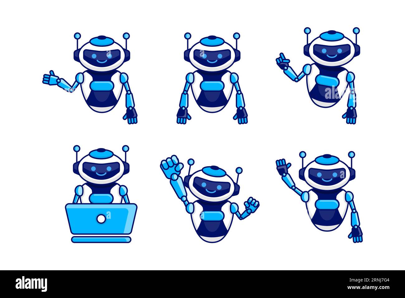 Robot mascot character vector illustration. Robot cartoon pose set design Stock Vector