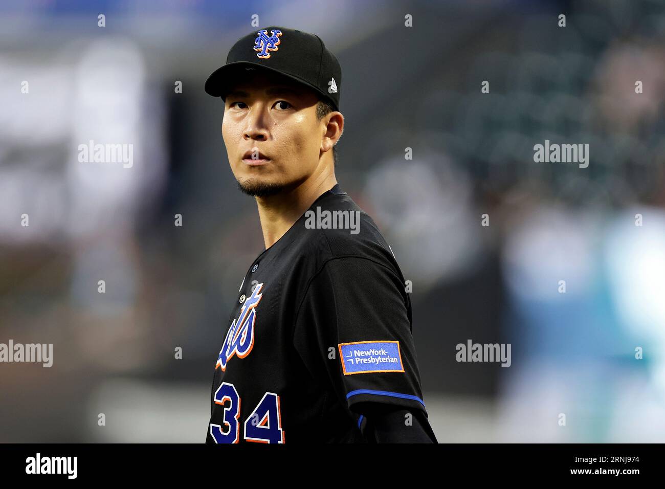 New York Mets starting pitcher Kodai Senga, of Japan, takes the