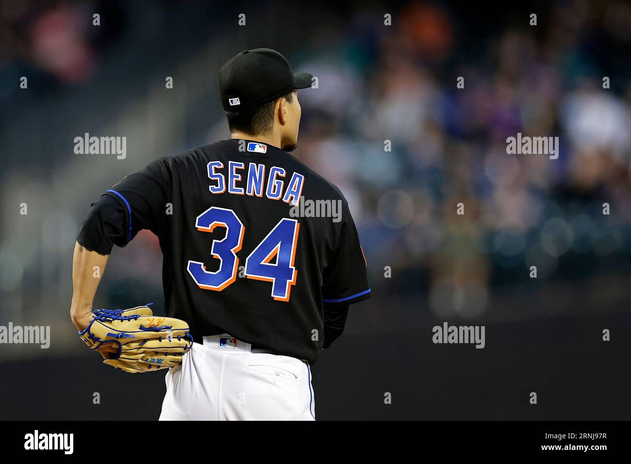 New York Mets starting pitcher Kodai Senga, of Japan, reacts against the  Seattle Mariners during the first inning of a baseball game Friday, Sept.  1, 2023, in New York. (AP Photo/Adam Hunger