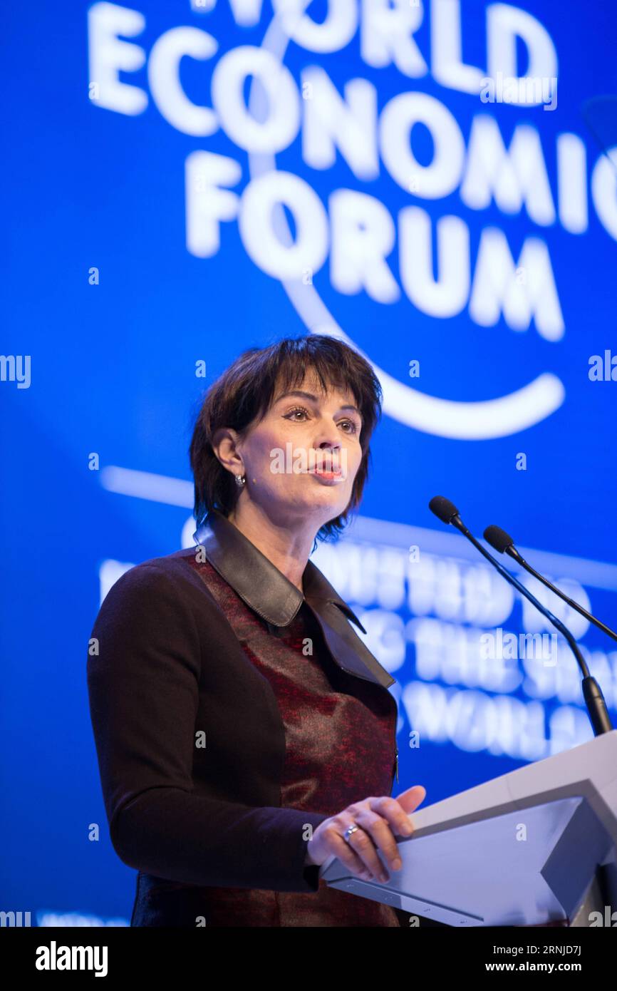 (170117) -- DAVOS, Jan. 17, 2017 -- Swiss President Doris Leuthard addresses the opening session of the World Economic Forum (WEF) s annual meeting in Davos, Switzerland, Jan. 17, 2017. The 47th WEF s annual meeting kicked off in Davos on Jan. 17 and will last to Jan. 20. )(zhf) SWITZERLAND-DAVOS-WEF-OPENING SESSION XuxJinquan PUBLICATIONxNOTxINxCHN   Davos Jan 17 2017 Swiss President Doris Leuthard addresses The Opening Session of The World Economic Forum WEF S Annual Meeting in Davos Switzerland Jan 17 2017 The 47th WEF S Annual Meeting kicked off in Davos ON Jan 17 and will Load to Jan 20 z Stock Photo