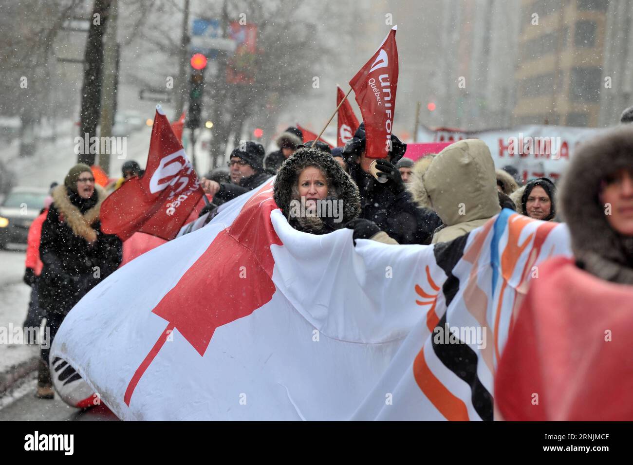 Anschlag in Quebec - Pro-muslimische Demonstration (170205) -- MONTREAL, Feb. 4, 2017 -- People take to the street to show solidarity with the Muslim community in Quebec city, where six Muslim people were killed in a terrorist attack last Sunday, in Montreal, Canada, Feb. 4, 2017. ) (sxk) CANADA-MONTREAL-QUEBEC TERRORIST ATTACK-RALLY KadrixMohamed PUBLICATIONxNOTxINxCHN   Stop in Quebec pro Muslim Demonstration  Montreal Feb 4 2017 Celebrities Take to The Street to Show Solidarity With The Muslim Community in Quebec City Where Six Muslim Celebrities Were KILLED in a Terrorist Attack Load Sunda Stock Photo