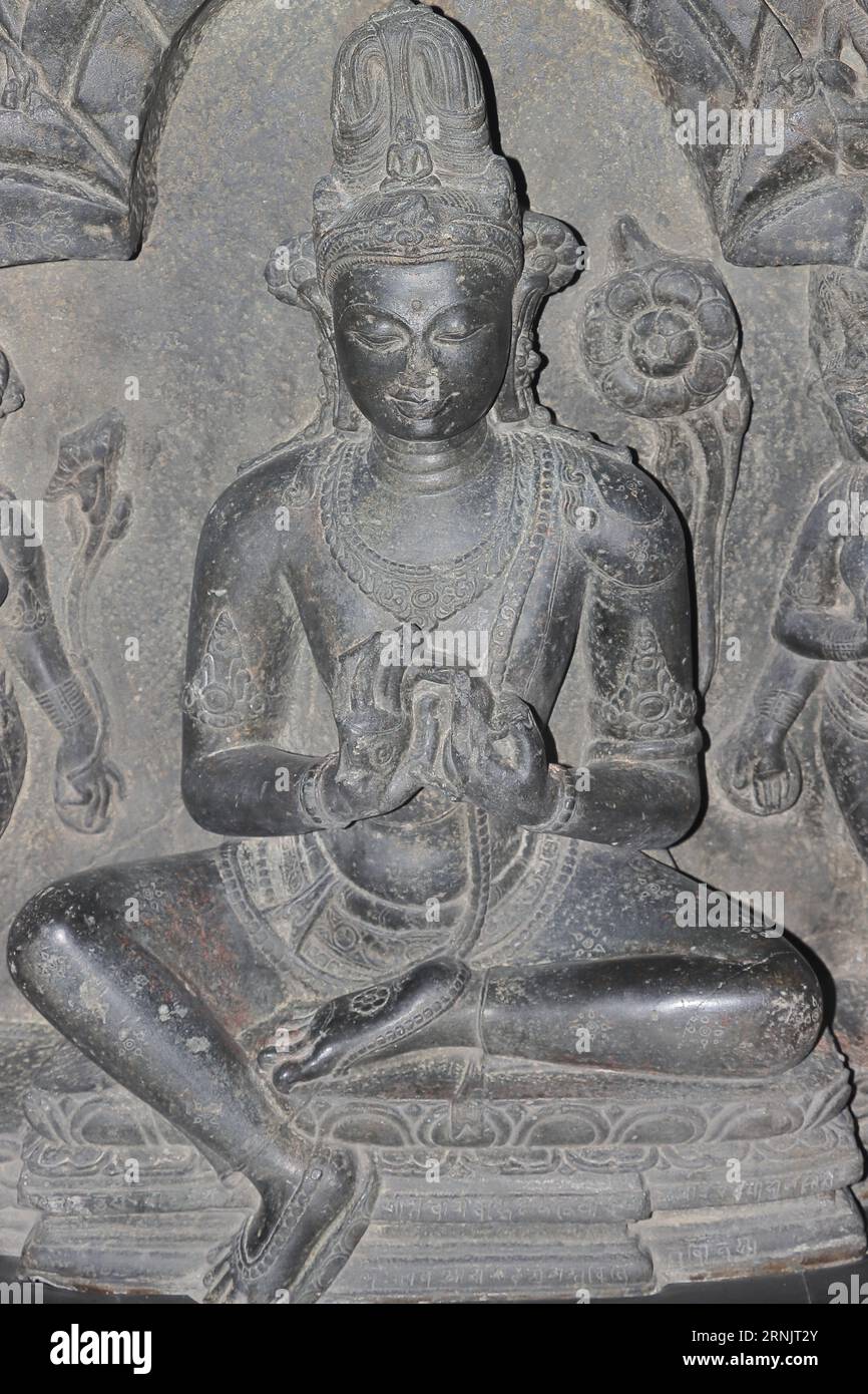 Kolkata, West Bengal, India - 29th August 2023: Rock carved Lord Buddha,  ancient indian sculpture and artwork gallery of Indian Museum Stock Photo